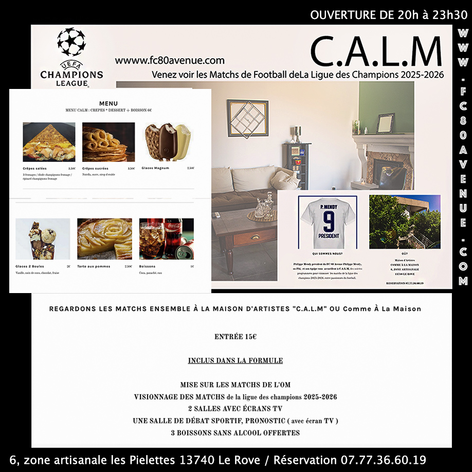 MENU au CALM Match de la ligues Marseille 13014 Le rove 13740